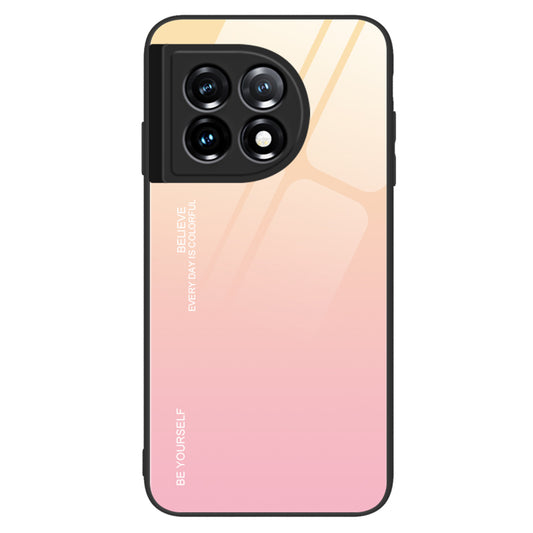 Gradient Color Phone Case for OnePlus 11 5G Tempered Glass PC TPU Anti-Scratch Phone Cover - Gold / Pink