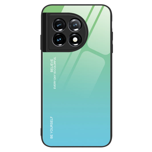 Gradient Color Phone Case for OnePlus 11 5G Tempered Glass PC TPU Anti-Scratch Phone Cover - Cyan / Blue