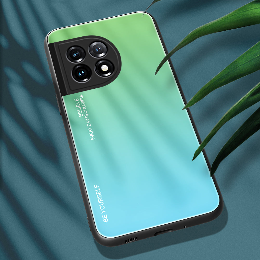 Gradient Color Phone Case for OnePlus 11 5G Tempered Glass PC TPU Anti-Scratch Phone Cover - Cyan / Blue