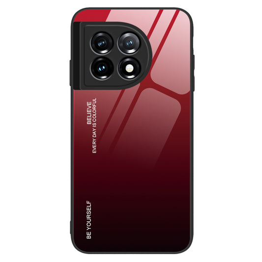 Gradient Color Phone Case for OnePlus 11 5G Tempered Glass PC TPU Anti-Scratch Phone Cover - Red / Black