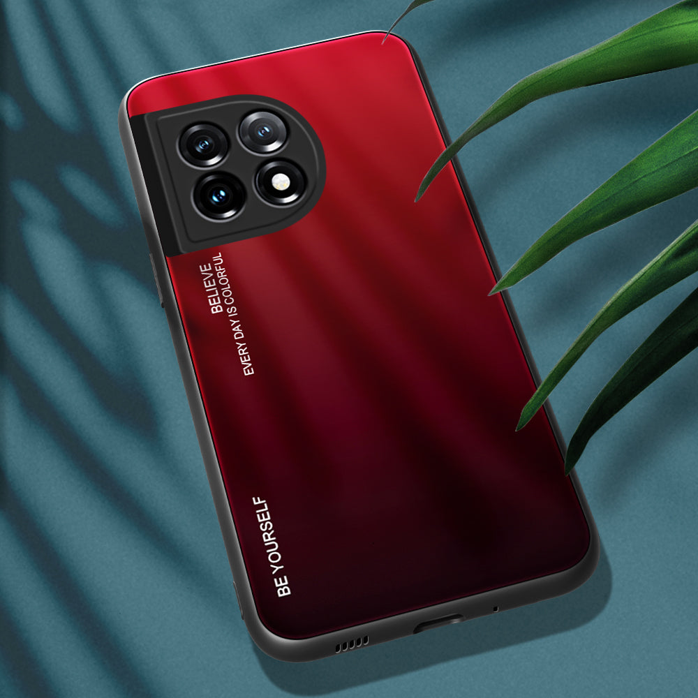 Gradient Color Phone Case for OnePlus 11 5G Tempered Glass PC TPU Anti-Scratch Phone Cover - Red / Black