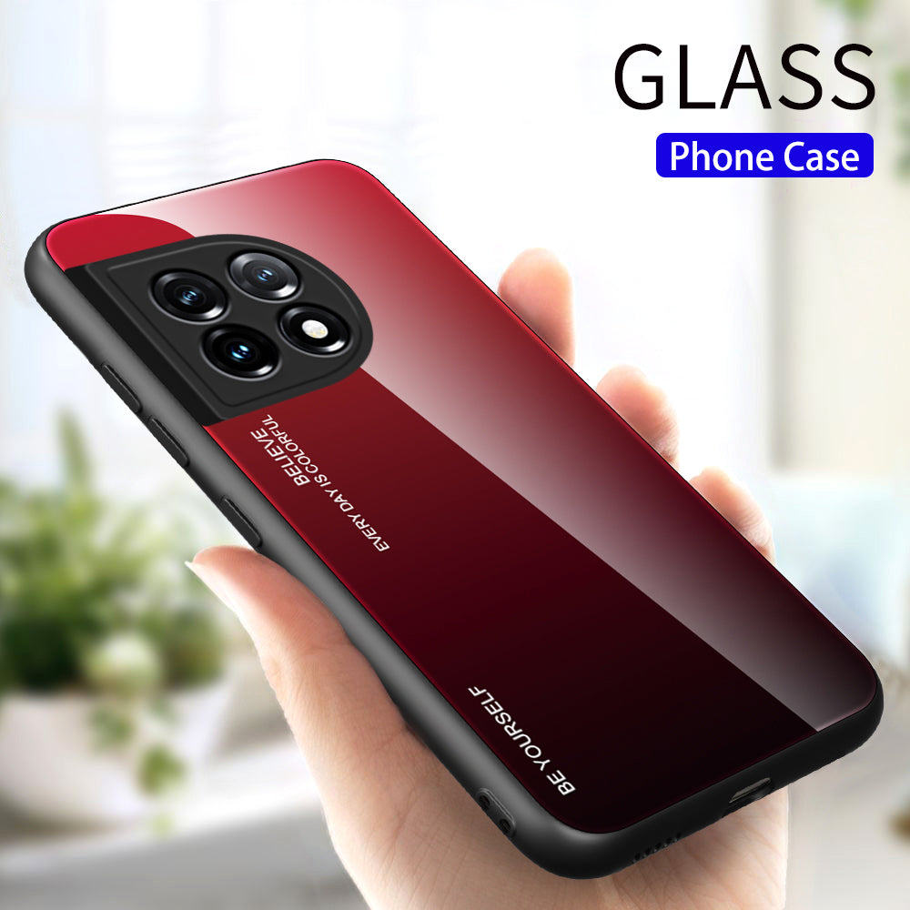 Gradient Color Phone Case for OnePlus 11 5G Tempered Glass PC TPU Anti-Scratch Phone Cover - Red / Black