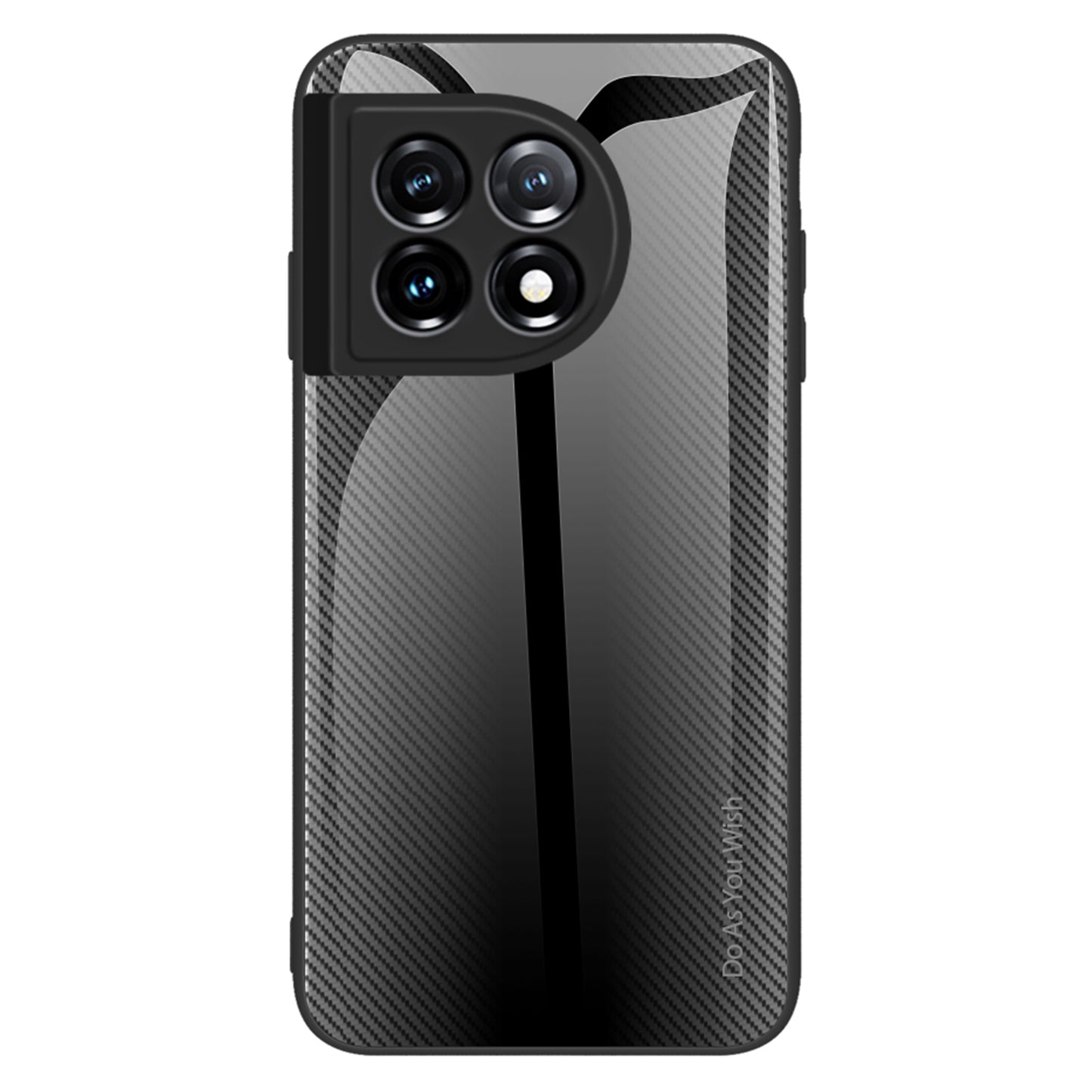 For OnePlus 11 5G TPU+Tempered Glass Phone Case Carbon Fiber Texture Cellphone Protective Cover - Black