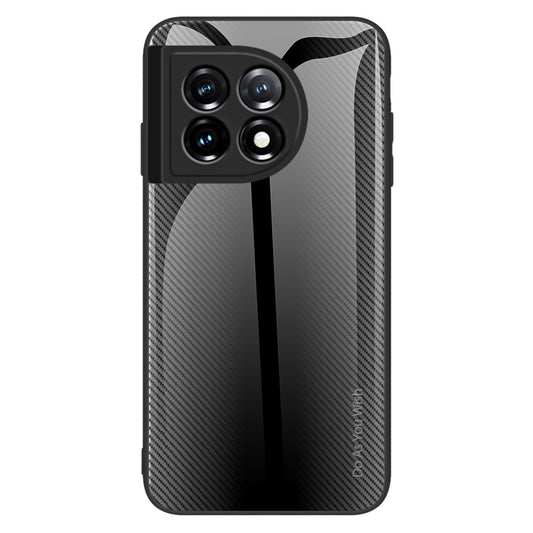 For OnePlus 11 5G TPU+Tempered Glass Phone Case Carbon Fiber Texture Cellphone Protective Cover - Black