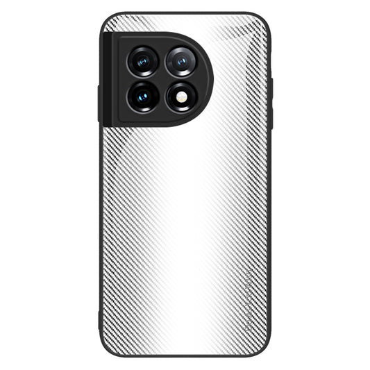 For OnePlus 11 5G TPU+Tempered Glass Phone Case Carbon Fiber Texture Cellphone Protective Cover - White