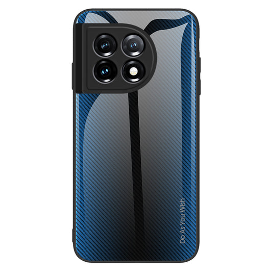 For OnePlus 11 5G TPU+Tempered Glass Phone Case Carbon Fiber Texture Cellphone Protective Cover - Baby Blue