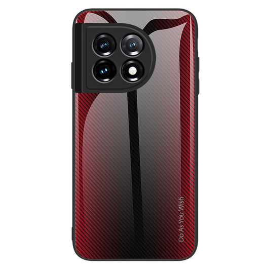For OnePlus 11 5G TPU+Tempered Glass Phone Case Carbon Fiber Texture Cellphone Protective Cover - Red