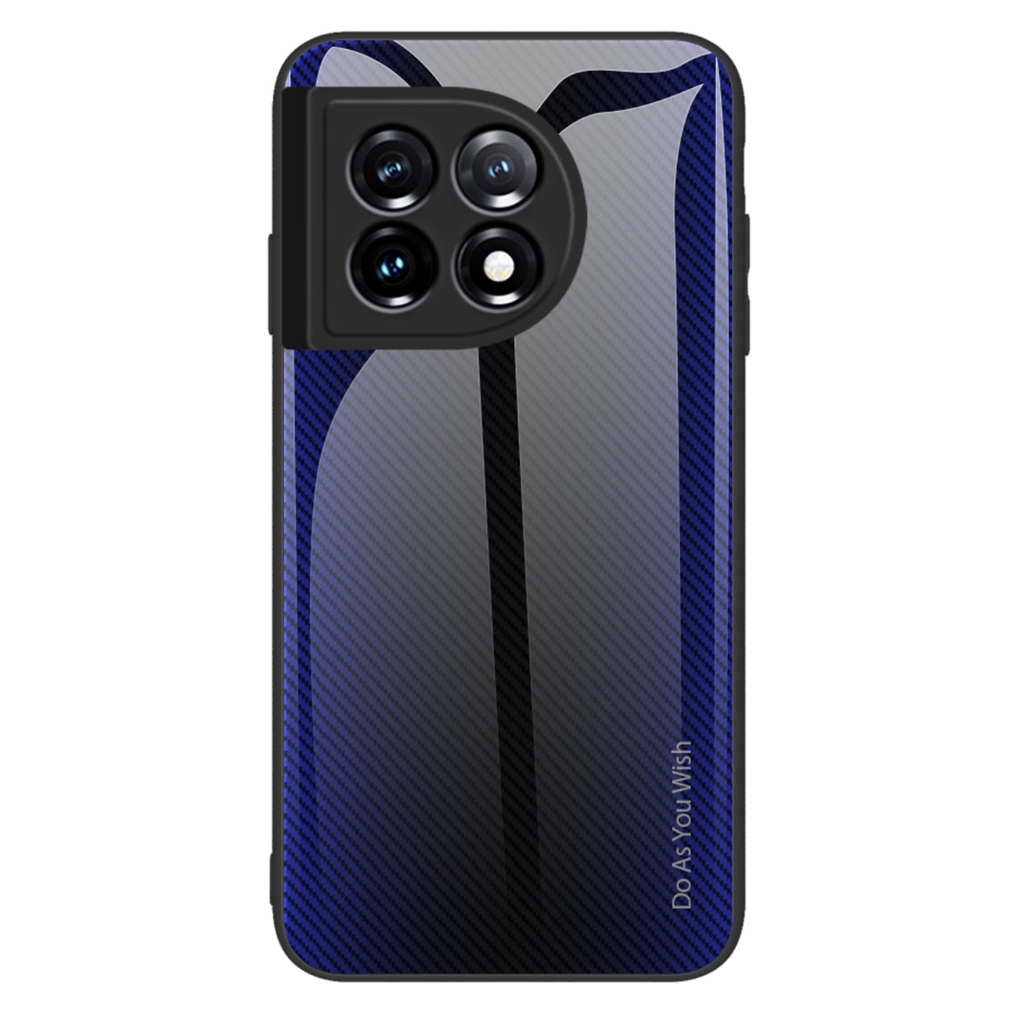 For OnePlus 11 5G TPU+Tempered Glass Phone Case Carbon Fiber Texture Cellphone Protective Cover - Dark Blue