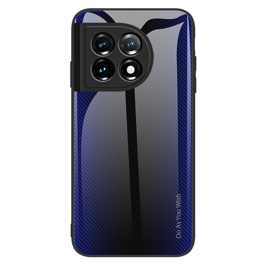 For OnePlus 11 5G TPU+Tempered Glass Phone Case Carbon Fiber Texture Cellphone Protective Cover - Dark Blue