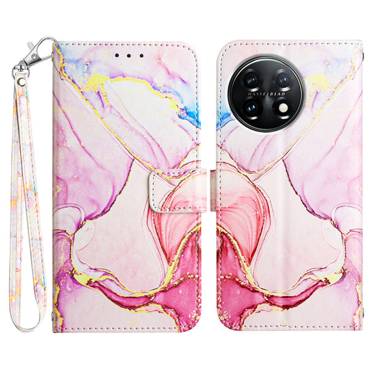 YB Pattern Printing Leather Series-5 For OnePlus 11 5G Marble Pattern Protective Cover Phone Case Wallet - Rose Gold 005
