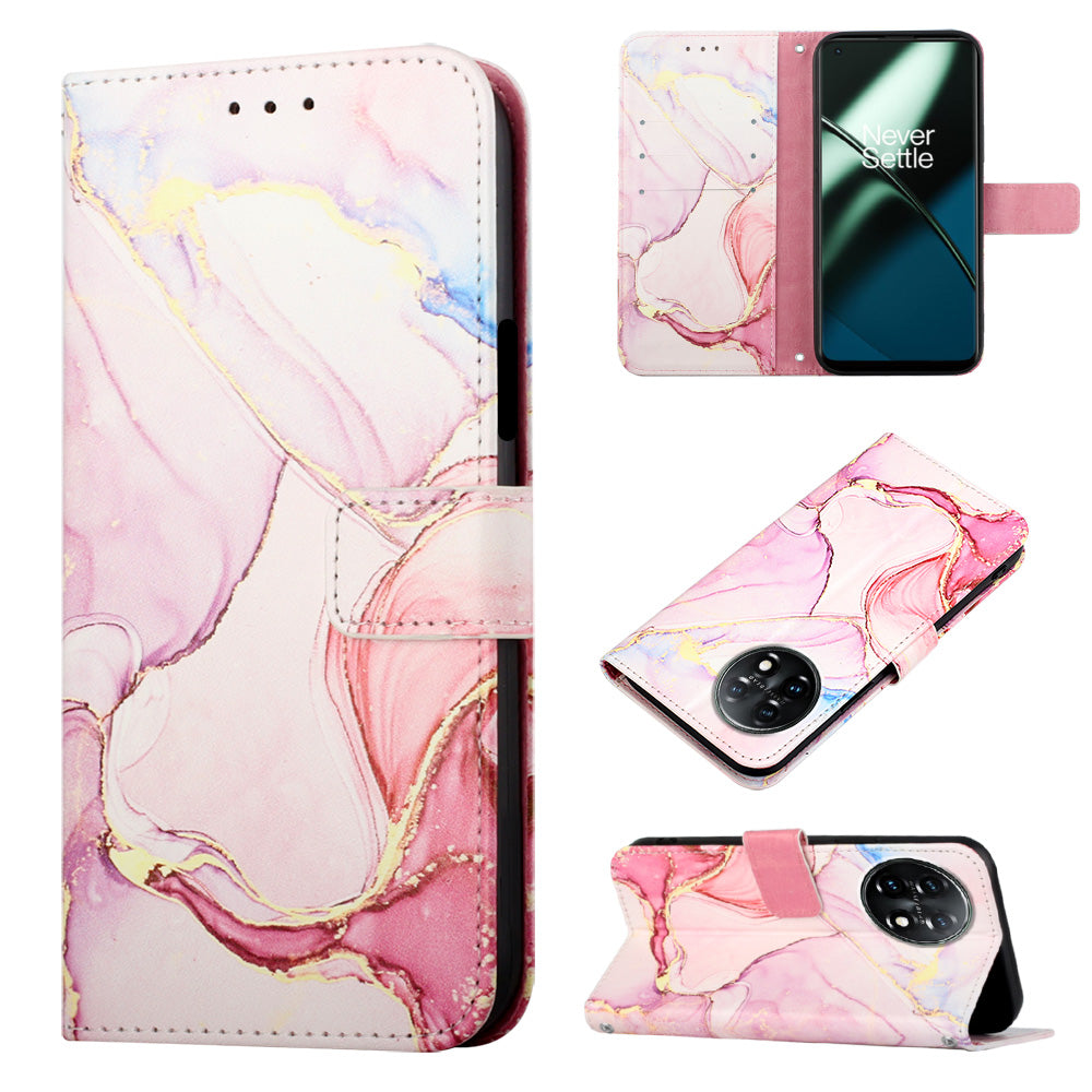 YB Pattern Printing Leather Series-5 For OnePlus 11 5G Marble Pattern Protective Cover Phone Case Wallet - Rose Gold 005