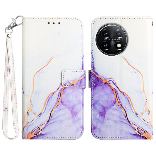 YB Pattern Printing Leather Series-5 For OnePlus 11 5G Marble Pattern Protective Cover Phone Case Wallet - White / Purple 006