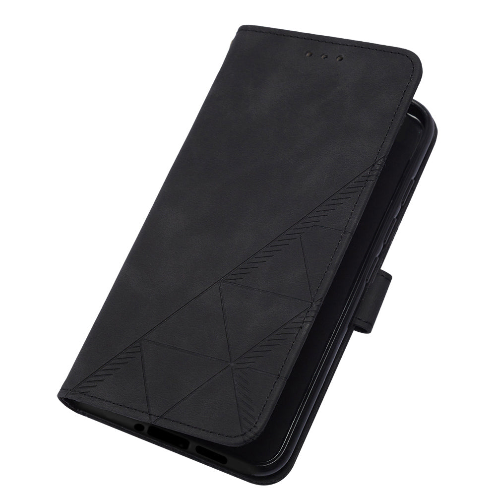 YB Imprinting Series-2 Flip Case for OnePlus 11 5G Imprinted Lines Wallet Stand Leather Phone Cover - Black