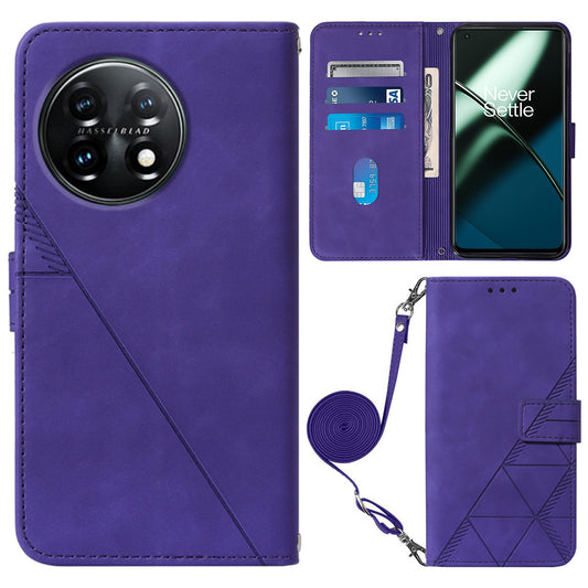 YB Imprinting Series-2 Flip Case for OnePlus 11 5G Imprinted Lines Wallet Stand Leather Phone Cover - Purple