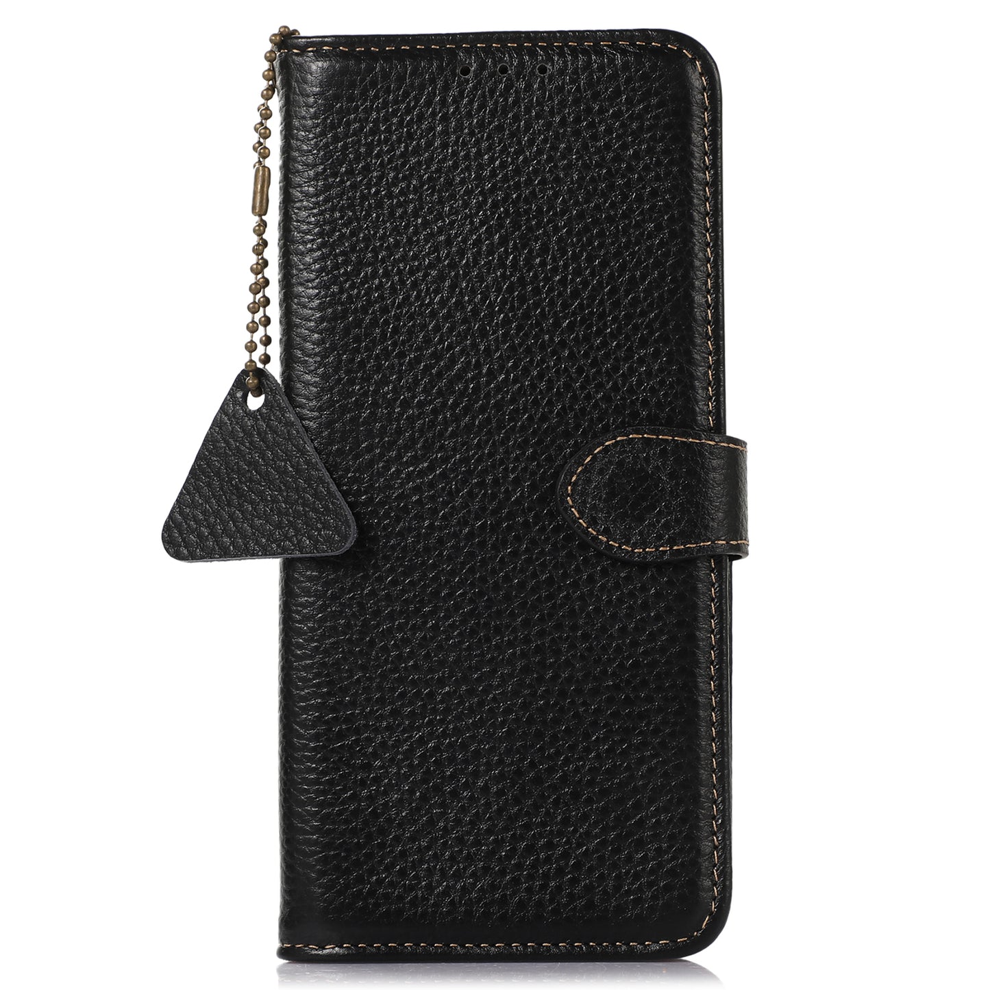 For OnePlus 11 5G RFID Blocking Stand Shell Cover Genuine Cow Leather Litchi Texture Wallet Case - Black