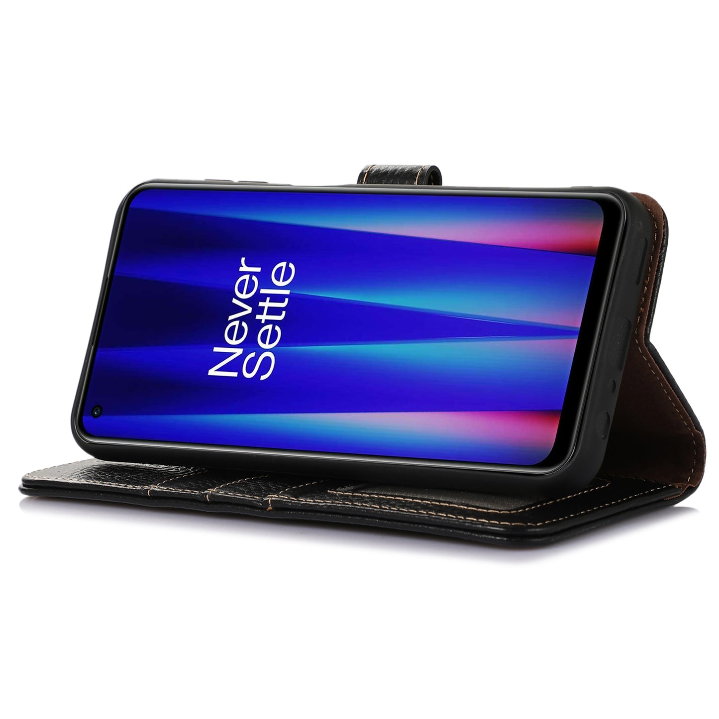 For OnePlus Ace 2 5G / 11R 5G Anti-Fingerprint Wallet Genuine Cow Leather Litchi Texture RFID Blocking Stand Case - Black