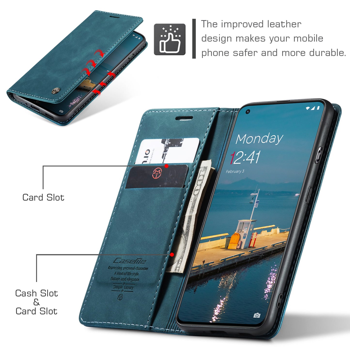 CASEME 013 Series Phone Shell for OnePlus 11 5G Magnetic Flip PU Leather Case Wallet Stand Cover - Blue