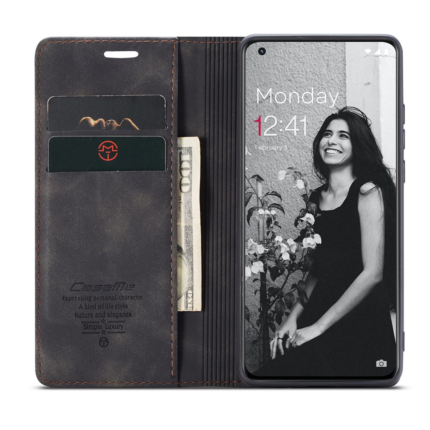 CASEME 013 Series Phone Shell for OnePlus 11 5G Magnetic Flip PU Leather Case Wallet Stand Cover - Black