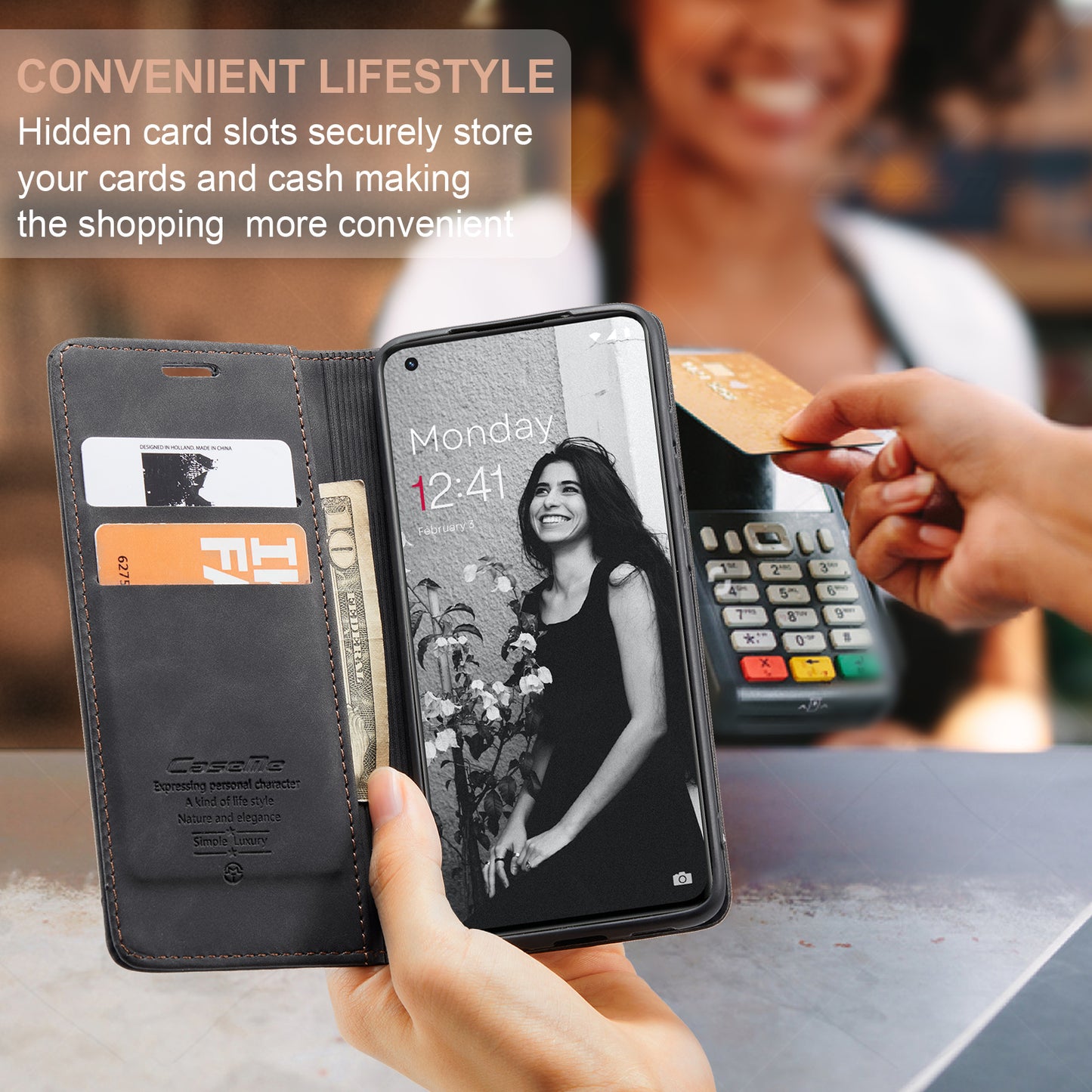 CASEME 013 Series Phone Shell for OnePlus 11 5G Magnetic Flip PU Leather Case Wallet Stand Cover - Black