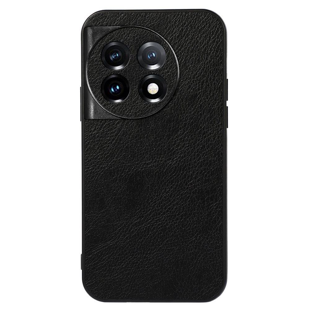 For OnePlus 11 5G Litchi Texture Phone Case Leather Coated PC+TPU Phone Cover - Black