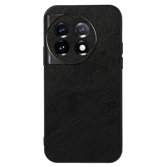 For OnePlus 11 5G Litchi Texture Phone Case Leather Coated PC+TPU Phone Cover - Black