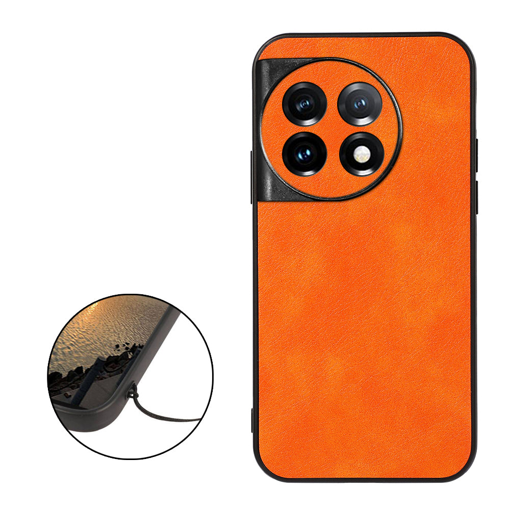 For OnePlus 11 5G Litchi Texture Phone Case Leather Coated PC+TPU Phone Cover - Orange
