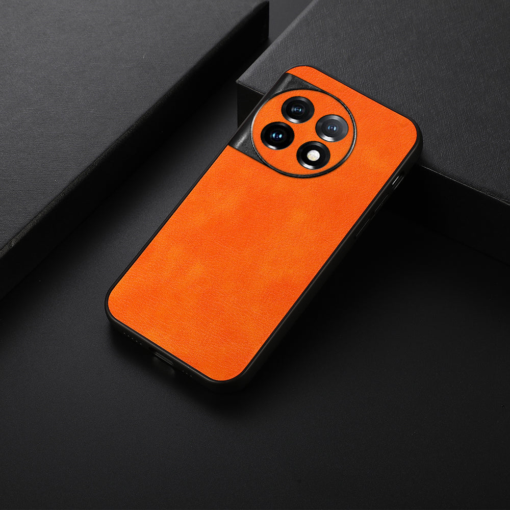 For OnePlus 11 5G Litchi Texture Phone Case Leather Coated PC+TPU Phone Cover - Orange