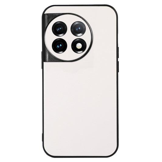 For OnePlus 11 5G Litchi Texture Phone Case Leather Coated PC+TPU Phone Cover - White