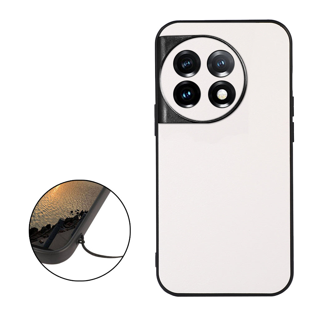 For OnePlus 11 5G Litchi Texture Phone Case Leather Coated PC+TPU Phone Cover - White