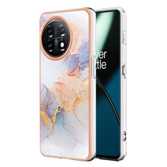 YB IMD Series-1 for OnePlus 11 5G Anti-Dust Phone Case Marble Floral Pattern Electroplating TPU IMD Cover - Milky Way Marble White
