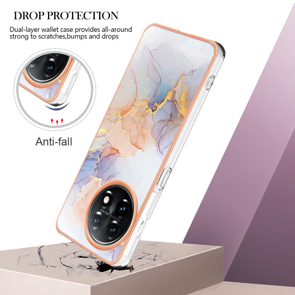 YB IMD Series-1 for OnePlus 11 5G Anti-Dust Phone Case Marble Floral Pattern Electroplating TPU IMD Cover - Milky Way Marble White