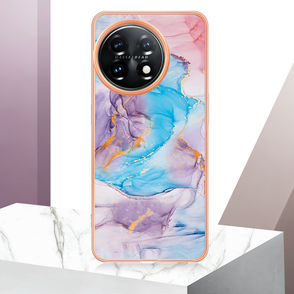 YB IMD Series-1 for OnePlus 11 5G Anti-Dust Phone Case Marble Floral Pattern Electroplating TPU IMD Cover - Milky Way Marble Blue