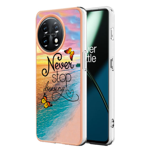 YB IMD Series-1 for OnePlus 11 5G Anti-Dust Phone Case Marble Floral Pattern Electroplating TPU IMD Cover - Never Stop Dreaming