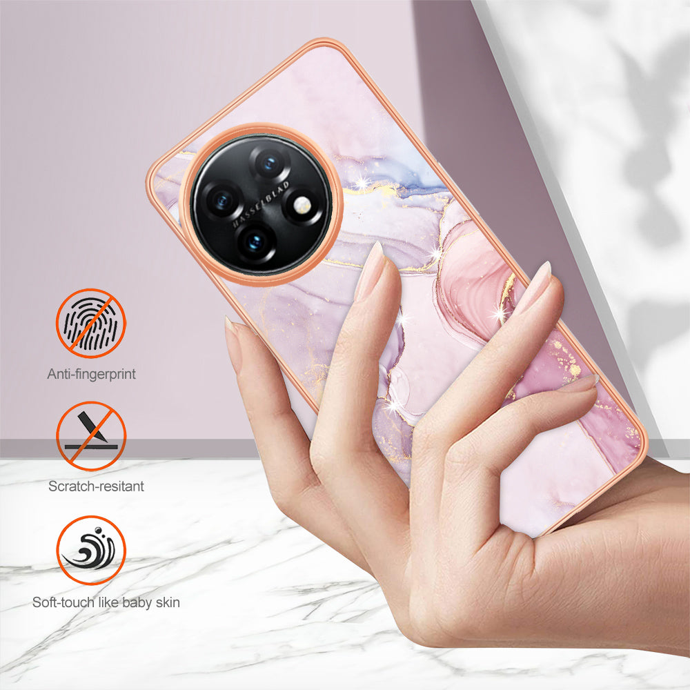 For OnePlus 11 5G YB IMD Series-2 Marble Pattern IMD TPU Case Electroplating Cell Phone Shell - Rose Gold 005