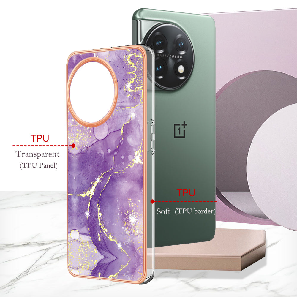 For OnePlus 11 5G YB IMD Series-2 Marble Pattern IMD TPU Case Electroplating Cell Phone Shell - Purple 002