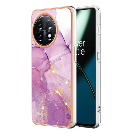 For OnePlus 11 5G YB IMD Series-2 Marble Pattern IMD TPU Case Electroplating Cell Phone Shell - Purple 001