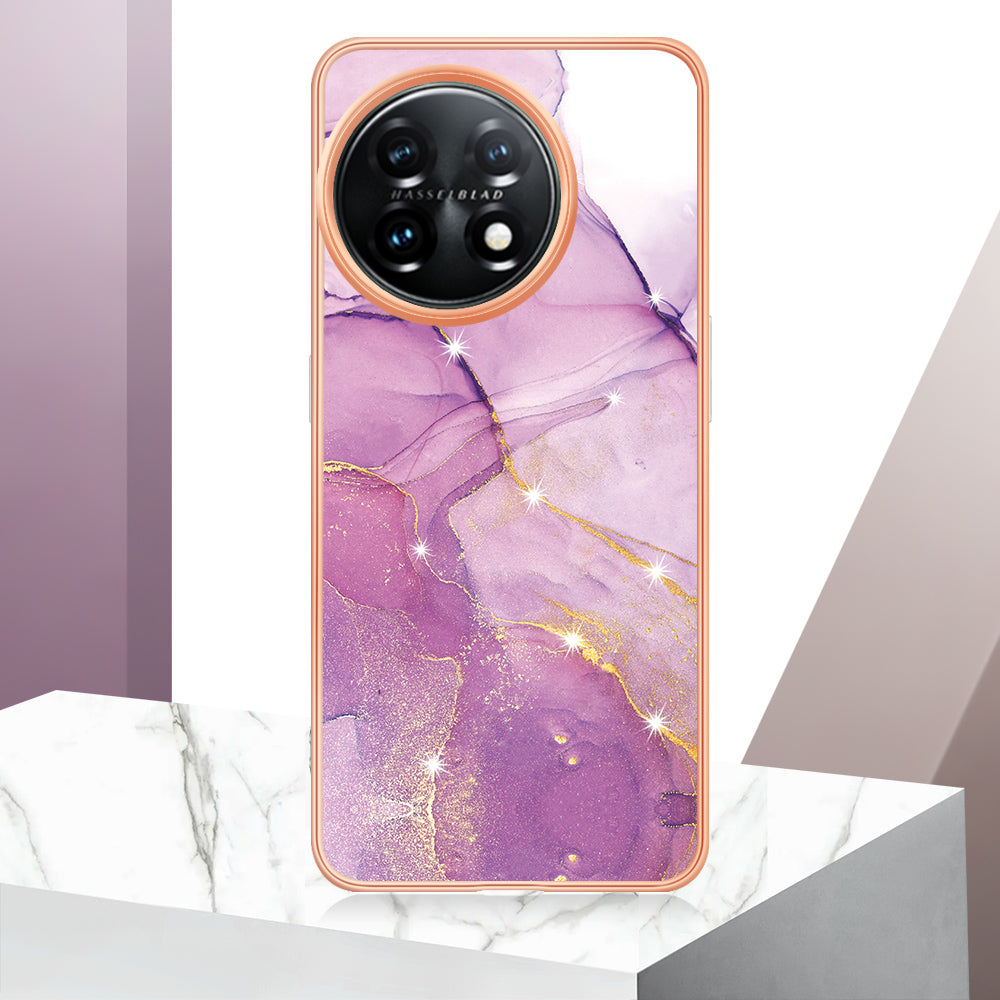 For OnePlus 11 5G YB IMD Series-2 Marble Pattern IMD TPU Case Electroplating Cell Phone Shell - Purple 001