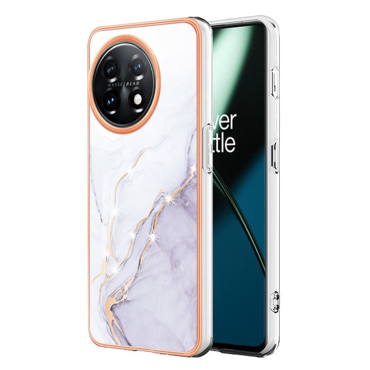 For OnePlus 11 5G YB IMD Series-2 Marble Pattern IMD TPU Case Electroplating Cell Phone Shell - White 006
