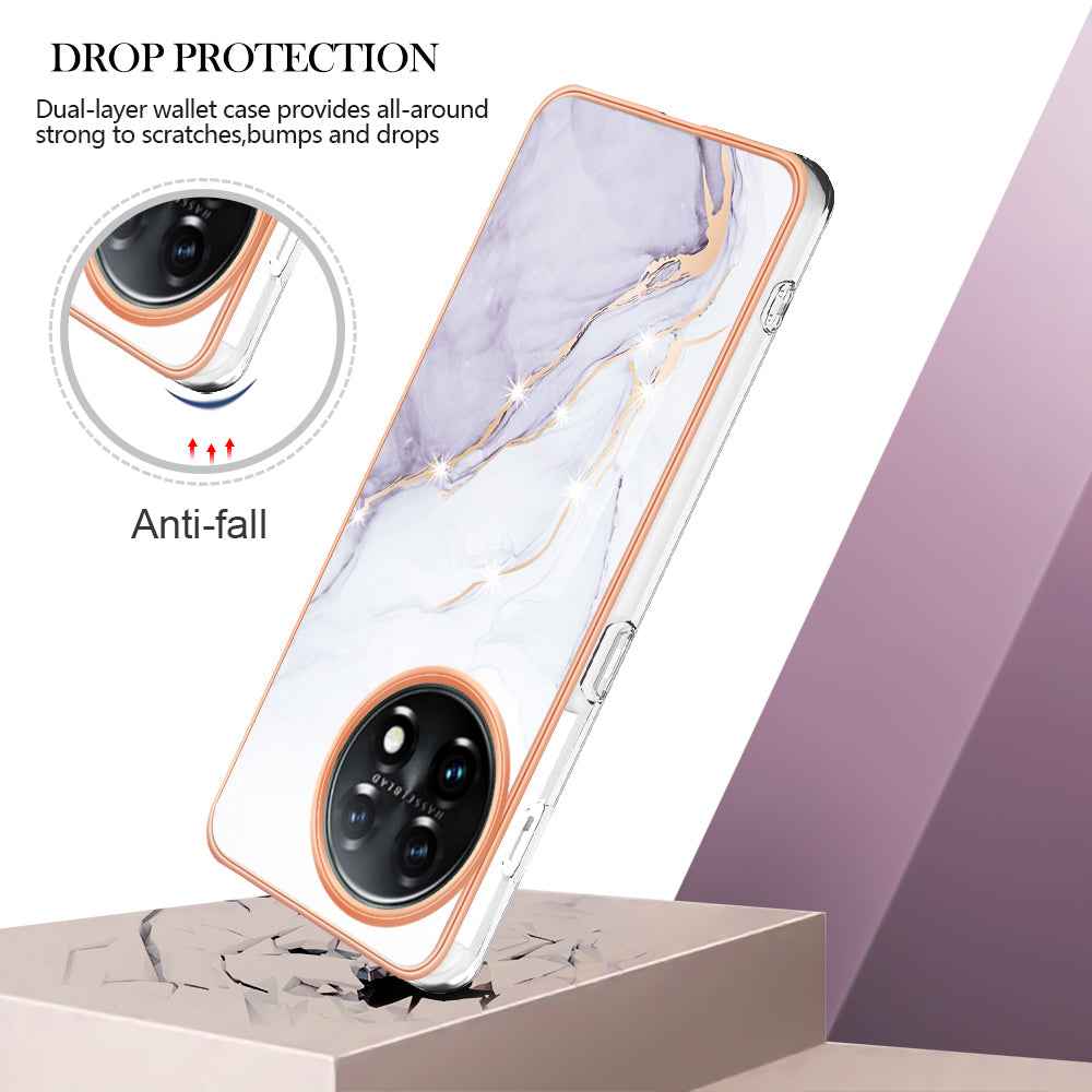 For OnePlus 11 5G YB IMD Series-2 Marble Pattern IMD TPU Case Electroplating Cell Phone Shell - White 006