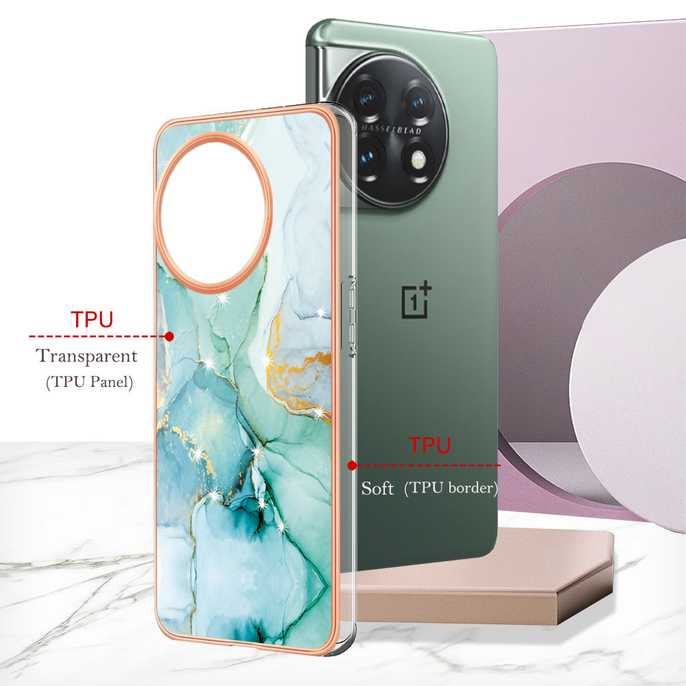 For OnePlus 11 5G YB IMD Series-2 Marble Pattern IMD TPU Case Electroplating Cell Phone Shell - Green 003