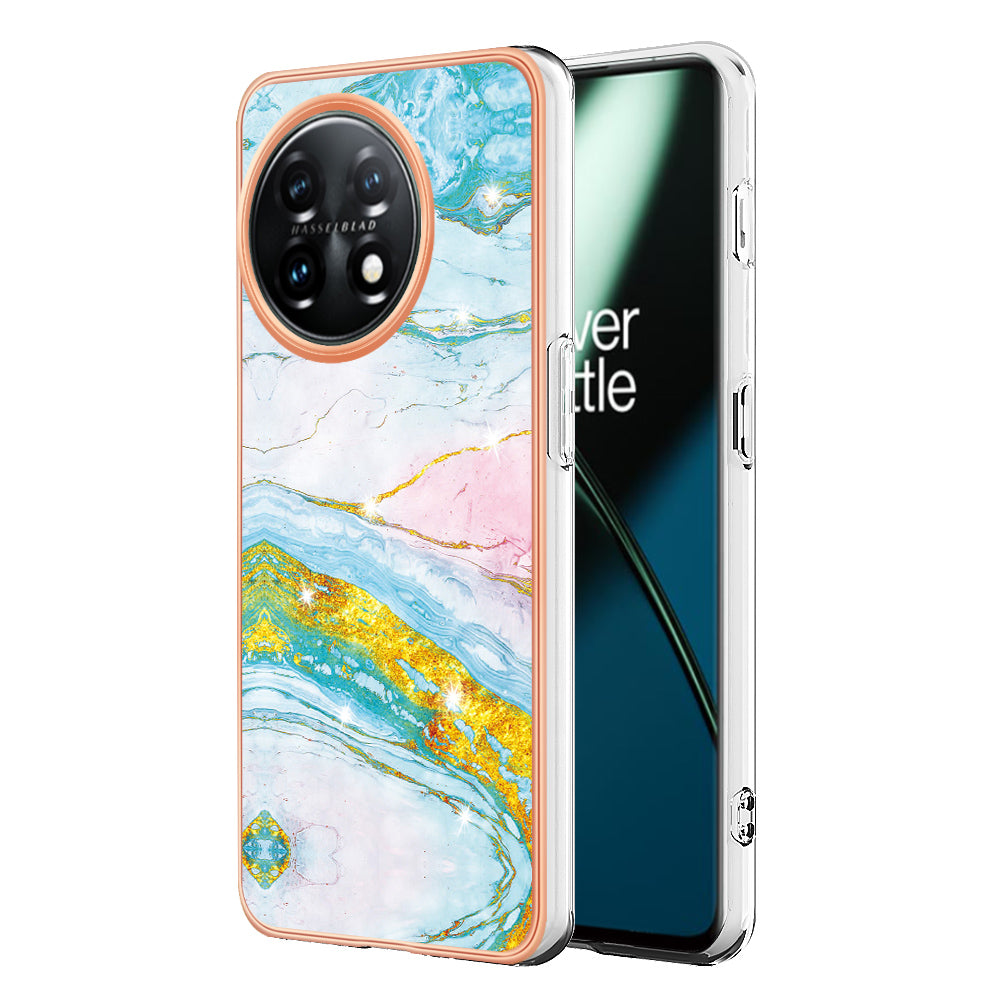 For OnePlus 11 5G YB IMD Series-2 Marble Pattern IMD TPU Case Electroplating Cell Phone Shell - Green 004