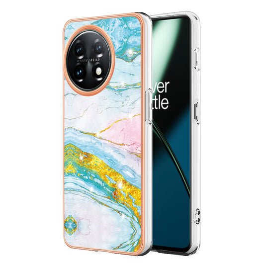 For OnePlus 11 5G YB IMD Series-2 Marble Pattern IMD TPU Case Electroplating Cell Phone Shell - Green 004