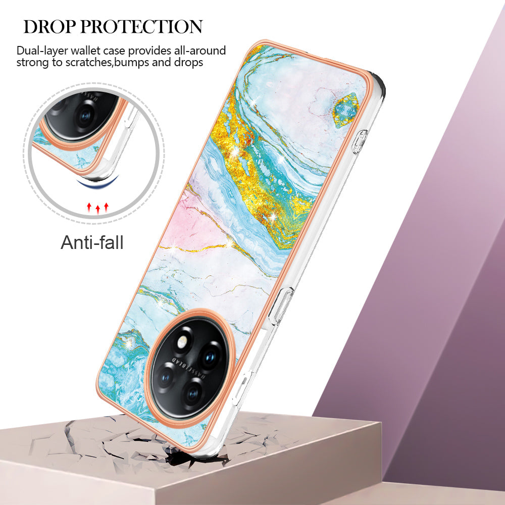 For OnePlus 11 5G YB IMD Series-2 Marble Pattern IMD TPU Case Electroplating Cell Phone Shell - Green 004