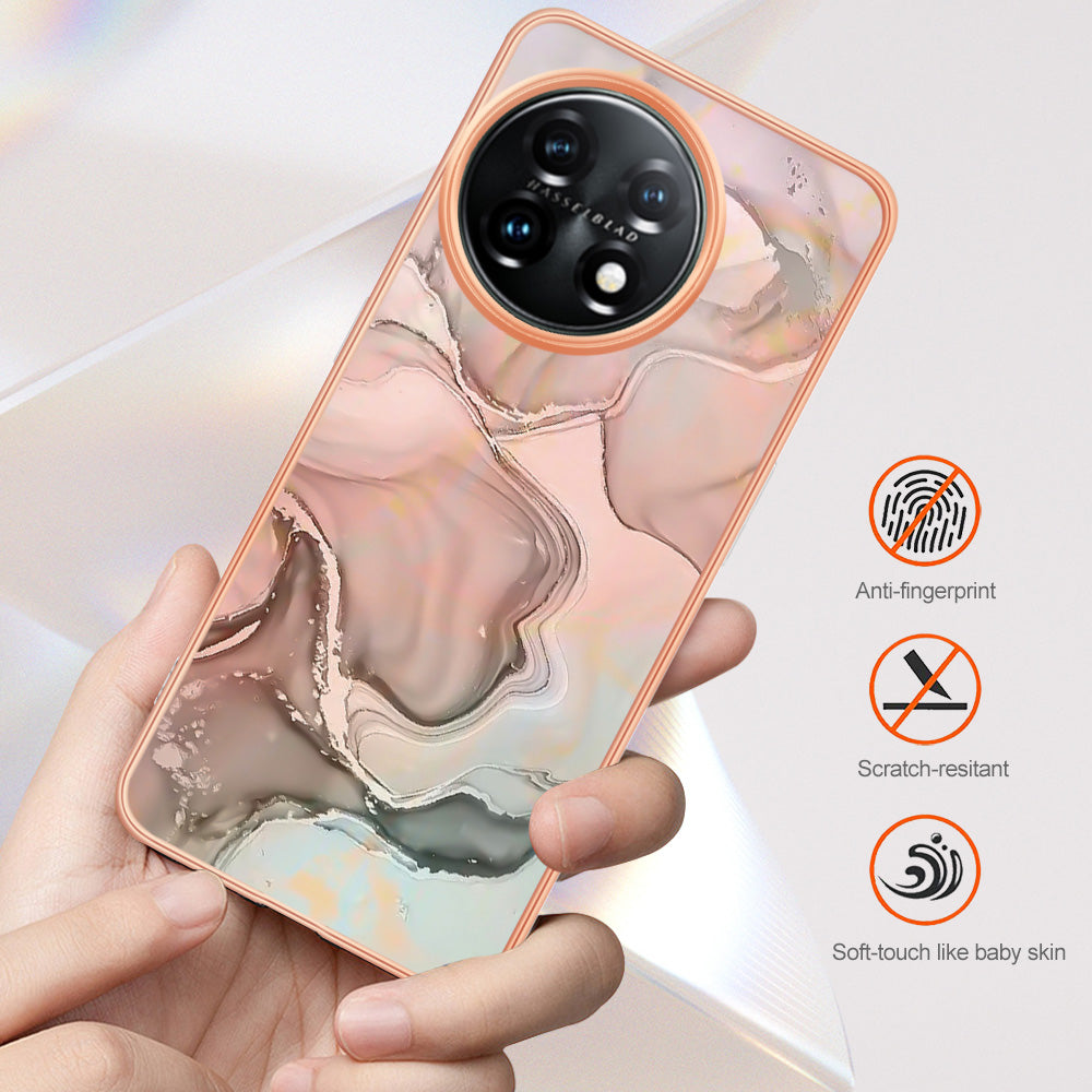 YB IMD Series-16 Style E Phone Case For OnePlus 11 5G , 2.0mm Electroplating IMD Marble Pattern TPU Cover - Green