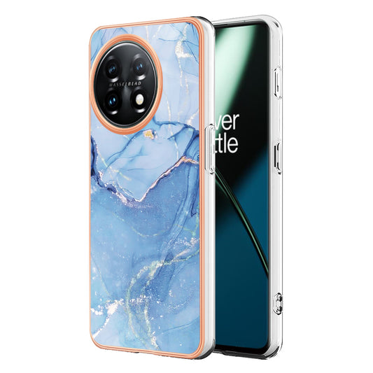 YB IMD Series-16 Style E Phone Case For OnePlus 11 5G , 2.0mm Electroplating IMD Marble Pattern TPU Cover - Blue