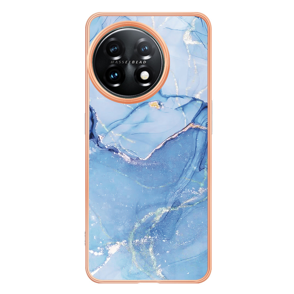YB IMD Series-16 Style E Phone Case For OnePlus 11 5G , 2.0mm Electroplating IMD Marble Pattern TPU Cover - Blue