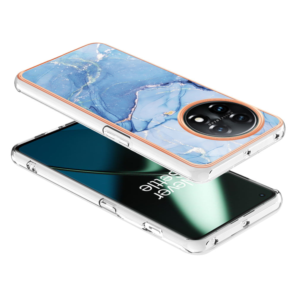 YB IMD Series-16 Style E Phone Case For OnePlus 11 5G , 2.0mm Electroplating IMD Marble Pattern TPU Cover - Blue