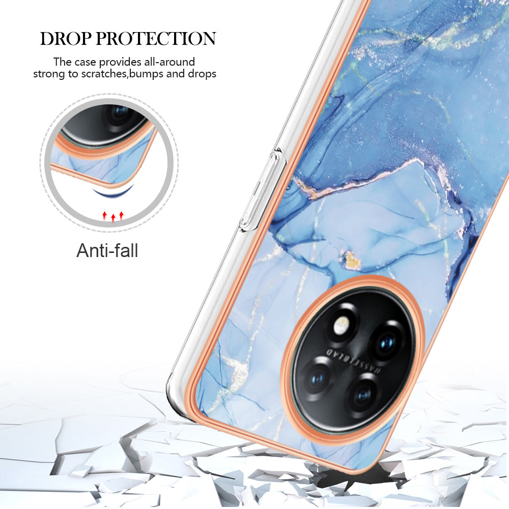 YB IMD Series-16 Style E Phone Case For OnePlus 11 5G , 2.0mm Electroplating IMD Marble Pattern TPU Cover - Blue