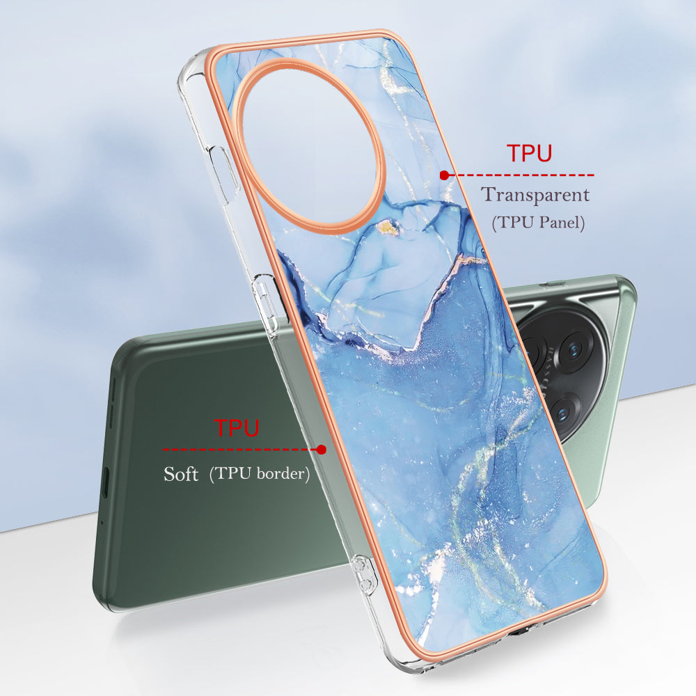 YB IMD Series-16 Style E Phone Case For OnePlus 11 5G , 2.0mm Electroplating IMD Marble Pattern TPU Cover - Blue