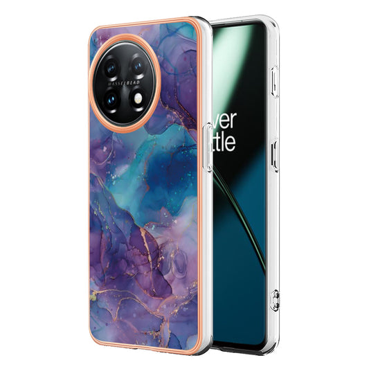 YB IMD Series-16 Style E Phone Case For OnePlus 11 5G , 2.0mm Electroplating IMD Marble Pattern TPU Cover - Purple